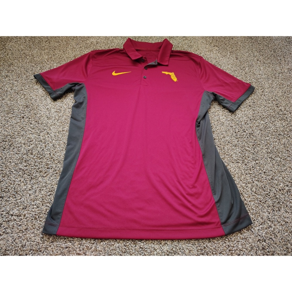 Nike Mens Florida State Seminoles Dri-FIT Polo Shirt Burgundy Grey Medium